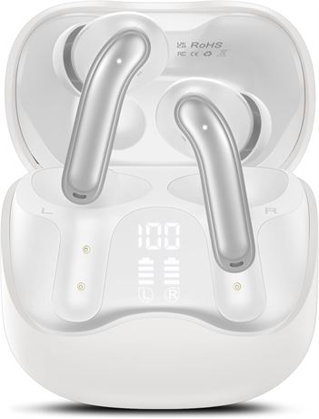 Hybrid ANC Wireless Earbuds, 6 Mics ENC, Bluetooth 5.4, 48H, IP7, Off White
