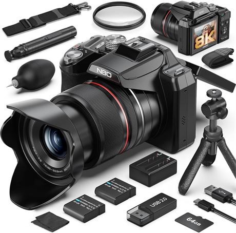 8K 64MP Digital Camera with 64X Zoom, Moon Mode, 180  Flip, WiFi