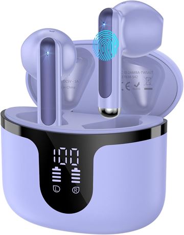 Wireless Earbuds Bluetooth 5.3, ENC, 50H Playback, IPX7, Purple