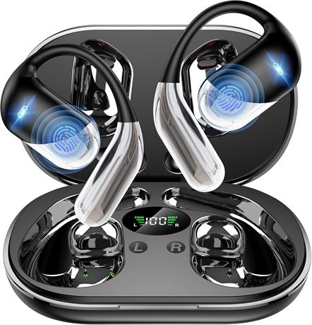 Open Ear Wireless Earbuds with Real-Time Translation, 80Hrs, IP55, Black