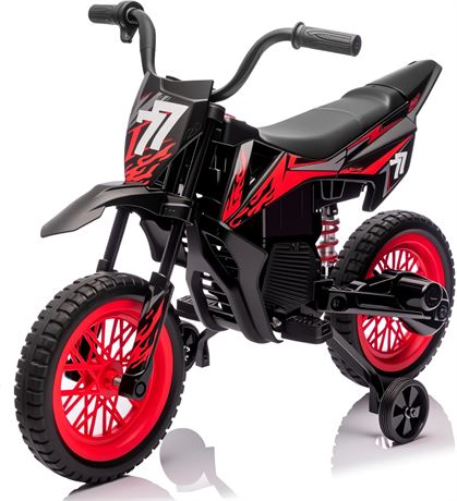 12V Kids Motorcycle Treaded Tires, 3.1mph Top Speed, Training Wheels, Black
