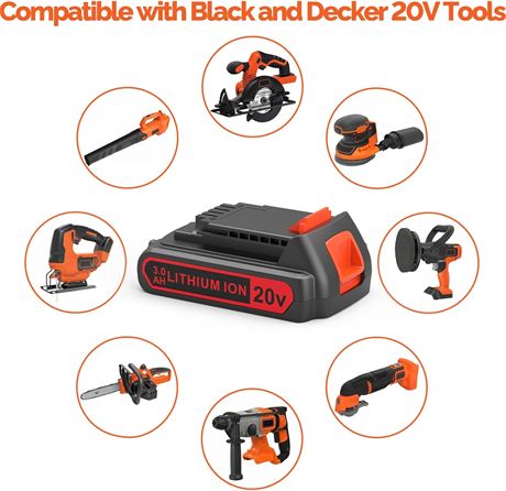 20V 3.0Ah LBXR20 Battery Replacement for Black & Decker 20V Cordless Tools