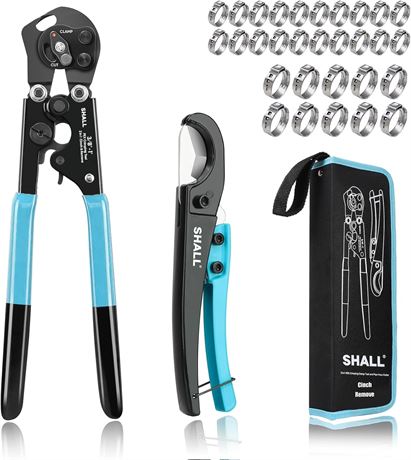 SHALL 2-in-1 Pex Crimp Tool with Pipe Cutter, 3/8 1" Stainless Clamps Kit