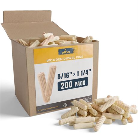 ALBO 200 Wood Dowels 1.6x3.8cm Ribbed Joinery Pins