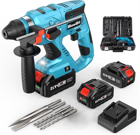 Seesii 18V Hammer Drill with Dual 4.0Ah Batteries SDS-Plus Rotary Hammer
