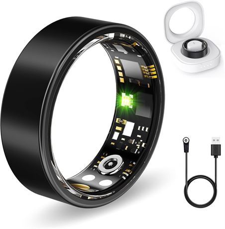 FKGZJF Smart Ring for Women & Men, Heart Rate, SpO2, HRV, IP68, Black 6#