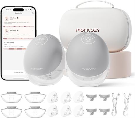 Momcozy tire-lait mains libres M9 15 niveaux contrôle appli - Gris x2