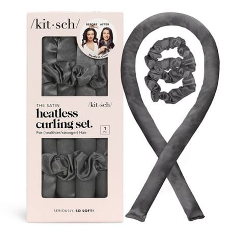 Kitsch Satin Heatless Curling Set, Charcoal No-Heat Hair Styling Kit