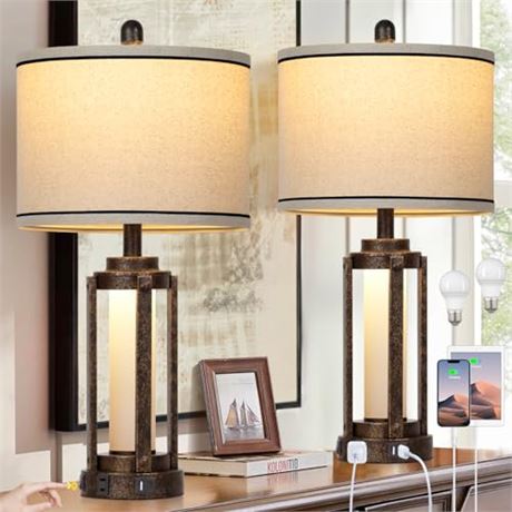 Farmhouse Lamps with USB A+C Charging Ports