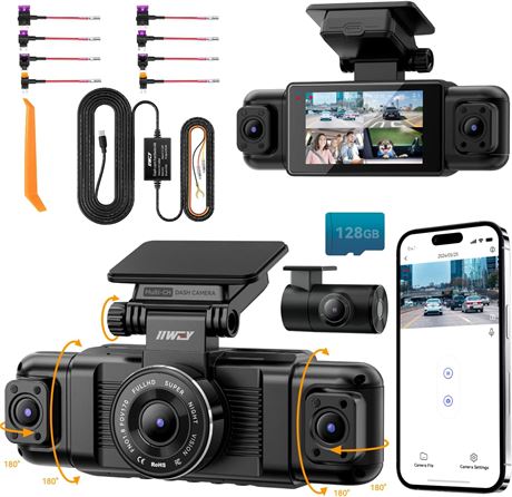 IIWEY N5 4CH Dash Cam with Hardwire Kit, 360° Parking Mode Recording System