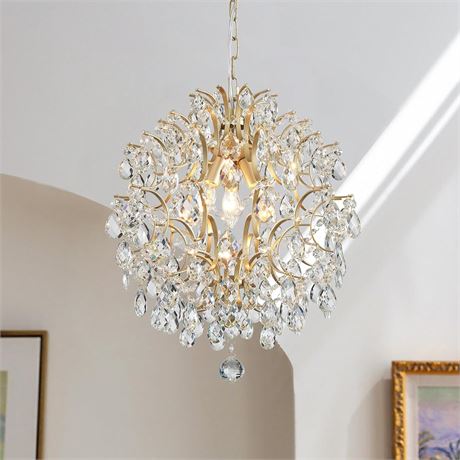 Bestier Gold Pendant Chandelier - Crystal Raindrop Ceiling Light, D16xH18