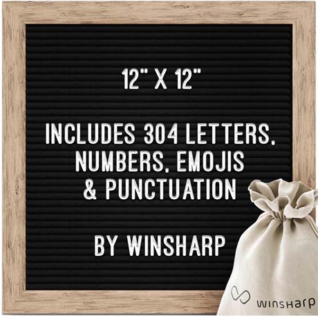 Black Felt Letter Board | 12"x12" Wooden Frame