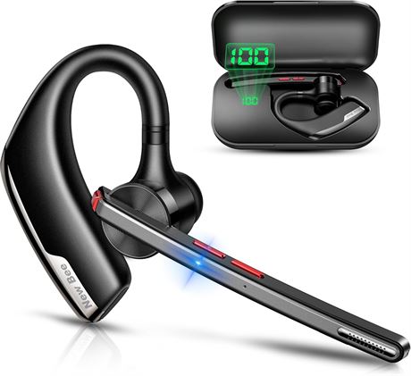 New Bee Bluetooth Headset Earpiece 80H Playtime V5.2 Dual Mic LED