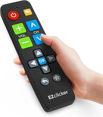 EZclicker Plus Big Button Universal TV Remote Works with Major TV Brands Black