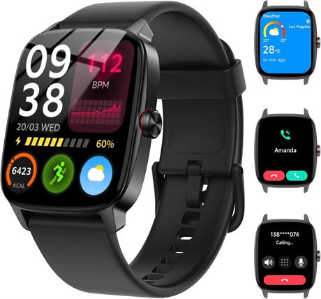 Smart Watch with Bluetooth Calling, 1.85" HD Fitness Tracker, IP68, iOS/Android