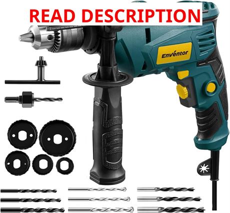 Enventor 7.5A Hammer Drill 1/2-In, 900W 0-3000RPM, 360  Handle, 2-in-1