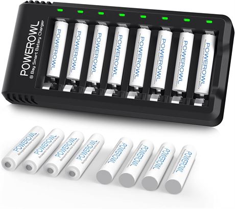 POWEROWL AAA Rechargeable Batteries 16-Pack with Charger, 1000mAh NiMH
