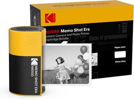 KODAK Memo Shot Kids Digital Camera & Label Printer, Yellow, 8 Label Rolls