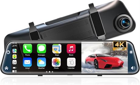 4K Car Backup Camera w/ CarPlay Android 12" Touchscreen Voice Dashcam Front Rear