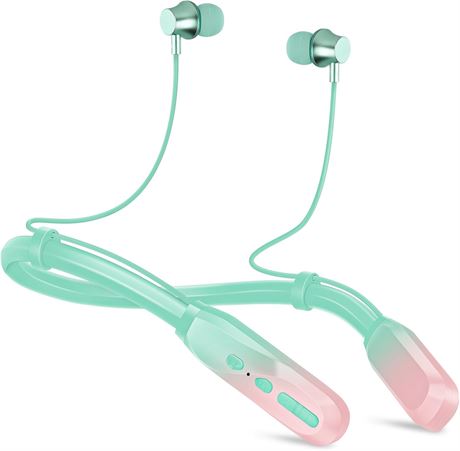 Neckband Bluetooth Headphones, 200H Playtime, Mic, Pink/Green