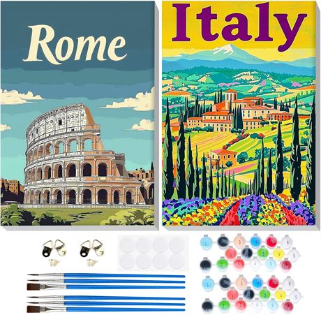 2-Pack Paint by Numbers Kits for Adults, City Landscapes, Framed Canvas 8x12