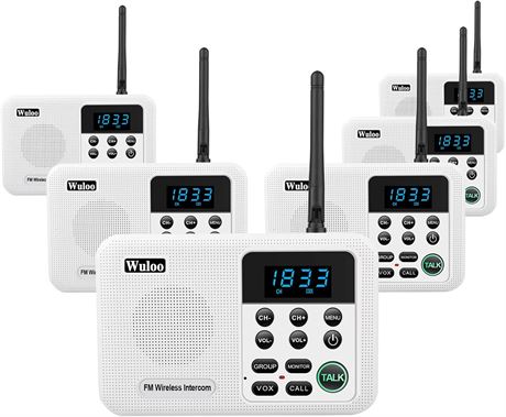 Wuloo Wireless Home Intercoms, 1 Mile Range, 22 Channel, 100 Code, 6-Pack