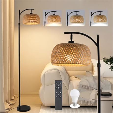 Lampadaire JOPESO Boho Télécommande 3 Températures Dimmable Bambou