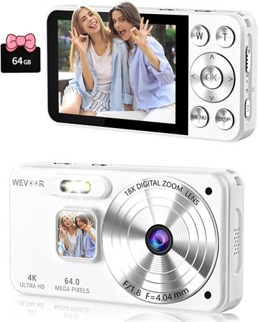 Wevoor 4K 64MP Compact Camera, 18X Zoom, 2.8" Screen
