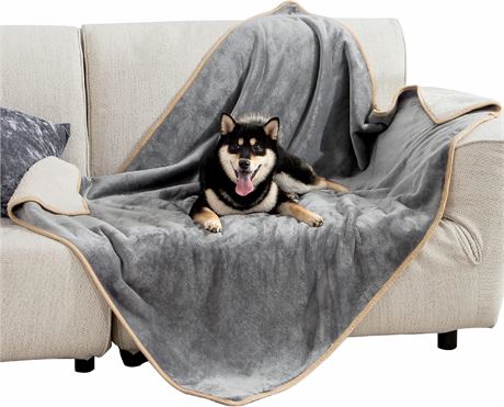 Lesure Waterproof Dog Blanket for Large Dogs - Grey 40x50, Sherpa Fleece Couch
