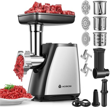 AAOBOSI Hachoir Viande 2800W Électrique 4-en-1, Lames, Plaques, Kit Saucisse