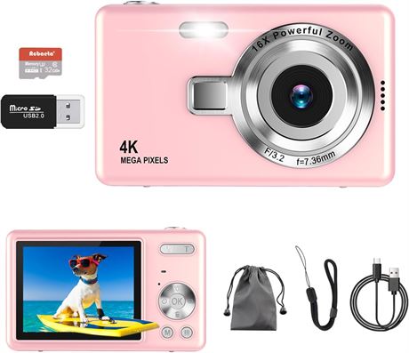 Acbaeta 4K Digital Camera with Autofocus 50MP Vlogging, 32GB SD, 16x Zoom