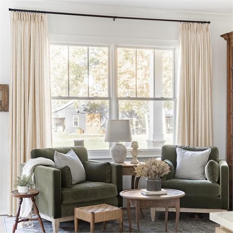 TWOPAGES 52W x 96L Pinch Pleat Unlined Light-Filtering Faux Linen Curtain