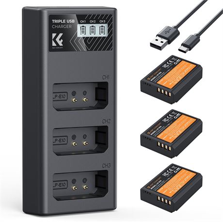 K&F Concept 3-Pack LP-E10 Battery & LCD Charger for Canon EOS Rebel Series
