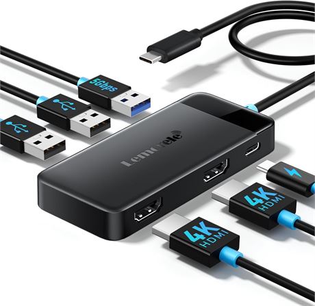 Lemorele 6-in-1 USB-C Docking Station Dual HDMI 4K, 100W PD for Laptops