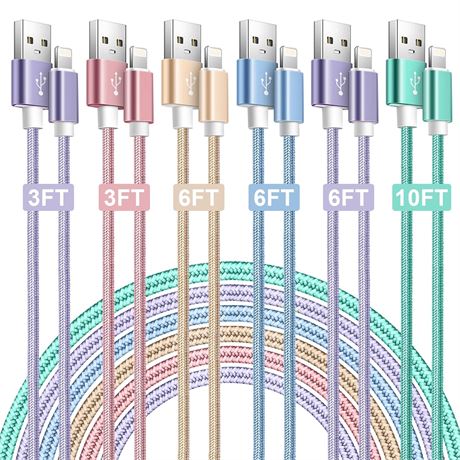 Câble Charge iPhone Certifié MFi 6Pcs Nylon Compatible 14 Pro à 6