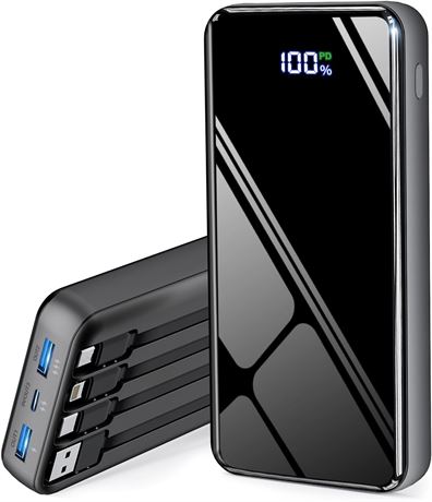 Portable Charger with Built-in Cables, 50000mAh Power Bank, 6 Outputs