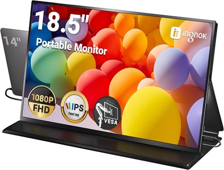 Ingnok 18.5" FHD Portable Monitor 100% sRGB USB-C HDMI Smart Cover Speakers
