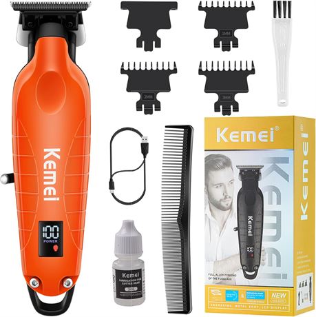 KEMEI 2293 tondeuse cheveux barbe pro, lame T, rechargeable, orange