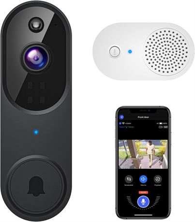 1080P Video Doorbell Camera AI Detection Chime 2-Way Audio Black