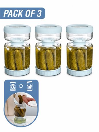 WhiteRhino Glass Pickle Jar with Strainer, 34oz, Hourglass, Leakproof