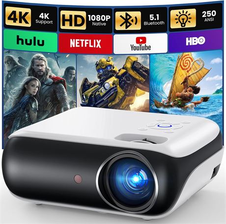 Projecteur Bluetooth HAPPRUN 1080P, extérieur/intérieur, HDMI/USB
