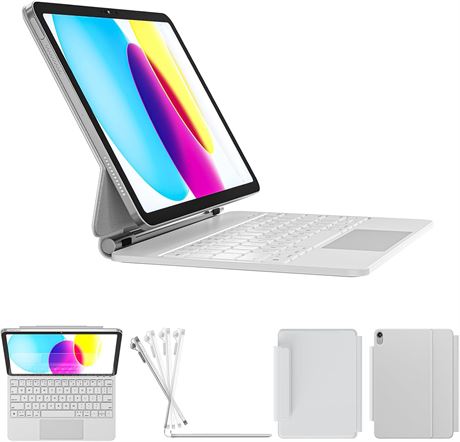 RAYMCRAFT iPad Case with Keyboard for 11th/10th Gen   White