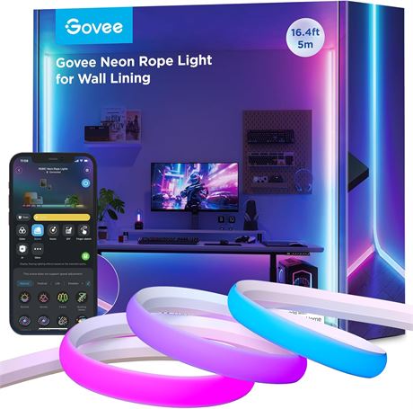 Govee Neon Rope Light for Lining, 16ft RGBIC LED Rope Light with Alexa