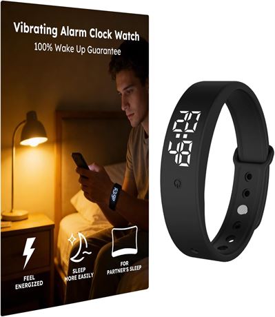 Fitsleeps Vibrating Alarm Clock Watch, Silent Wake-Up Bracelet