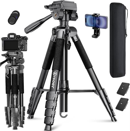 74" DSLR Tripod with 2 QR Plates for Sony/Nikon/Canon, Lightweight, 6kg