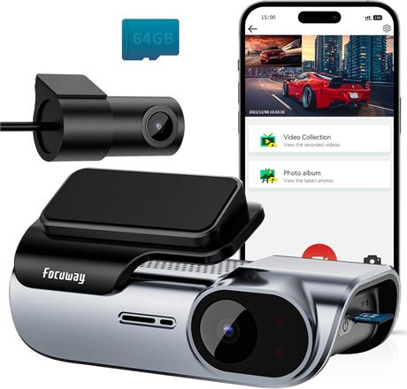 4K/1080P Dual Dash Cam Front & Rear with 64GB Card WiFi Night Vision