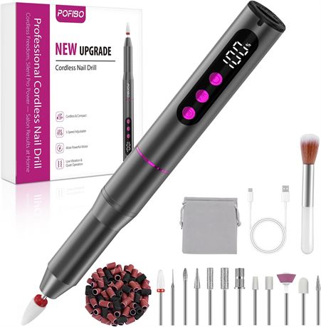 POFIBO Professional Electric Nail Drill File, 12-in-1, 5 Speeds, 35000RPM