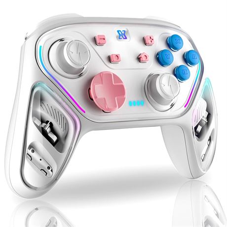 Manette BINBOK GEMINI Switch Sans Fil RGB HD Rumble Macro Turbo Blanche