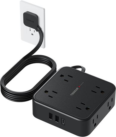 TESSAN Power Bar 5ft 8 Outlets + USB-C Black