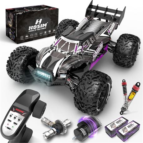 Hosim 1:10 Brushless Fast RC Car 68+km/h, 2 Packs 2600mAh, 4WD Off-Road